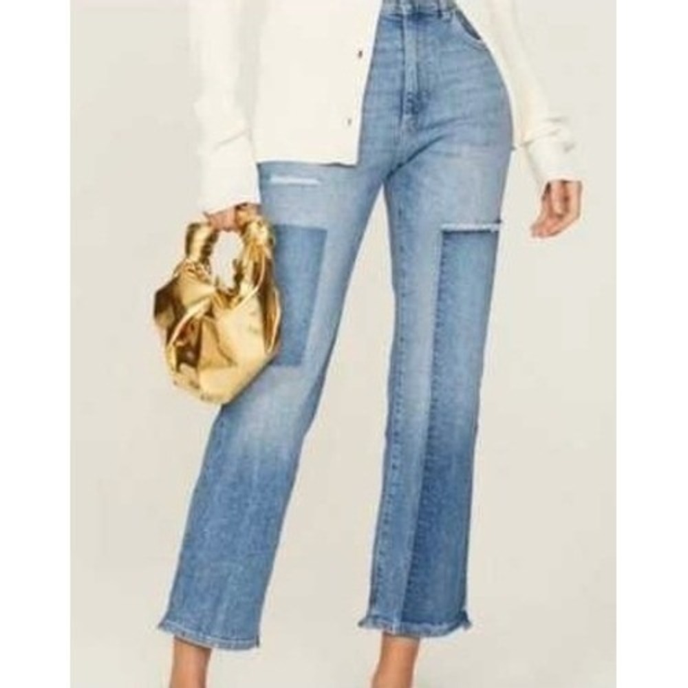 NWT DL1961 Patti Straight High-rise Vintage Ankle Jeans Size 29 Blue Patches